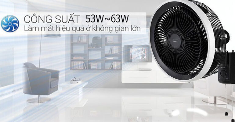 Panasonic F-50YUZ hoạt động với động cơ từ 53 ~ 63W giúp làm mát nhanh và rộng hơn quạt treo tường Panasonic F-50YUZ