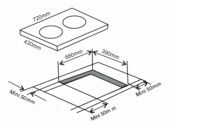 Kích thước bếp từ âm 2 vùng nấu Arber AB-675