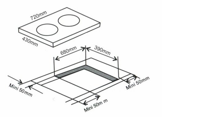 Kích thước bếp từ âm 2 vùng nấu Arber AB-675