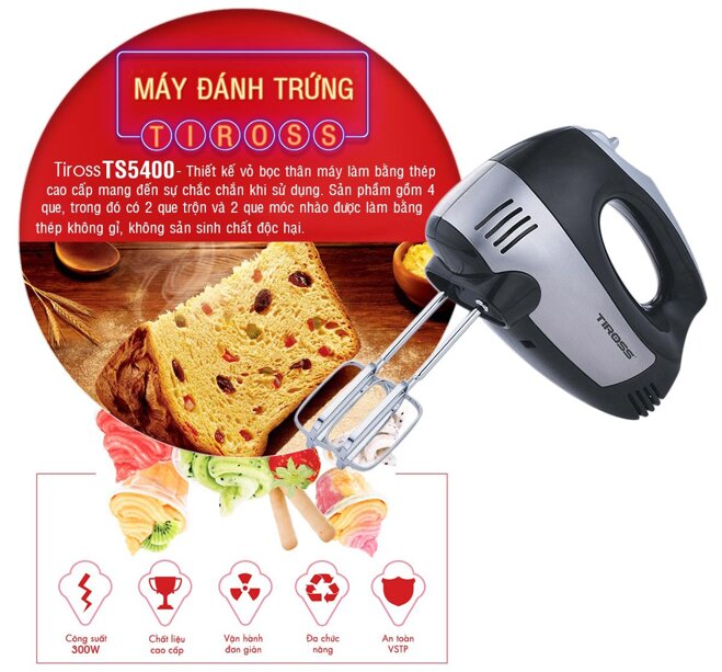 Máy đánh trứng Tiross TS5400 300W