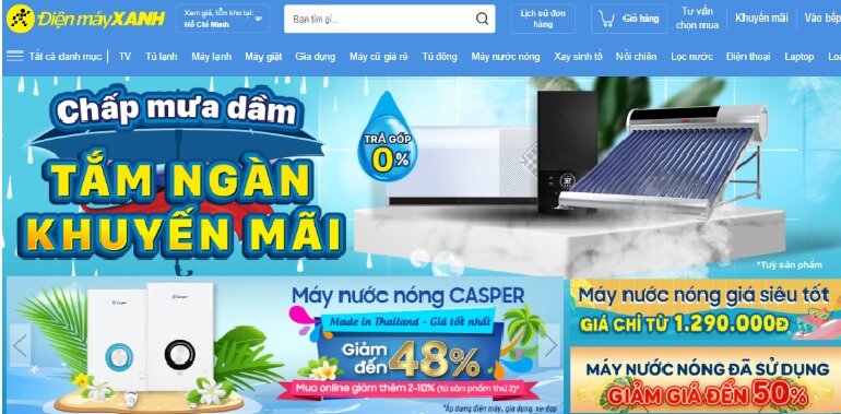 Điện máy Xanh giảm giá máy nước nóng đến 50% kèm theo ưu đãi hấp dẫn: trả góp 0%, mua online giảm thêm 2-10%