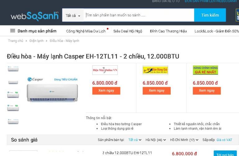 Điều hòa 2 chiều Casper EH-12TL11 12000 BTU - Giá rẻ nhất: 6.800.000 vnđ
