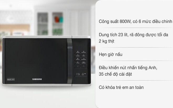 Lò vi sóng Samsung MS23K3513AS/SV món ăn ngon, nóng hổi chỉ trong vài phút