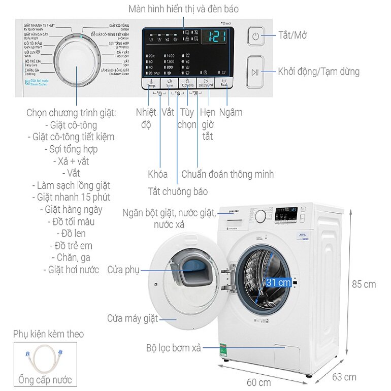 máy giặt Samsung 9kg WW90J54E0BW/SV