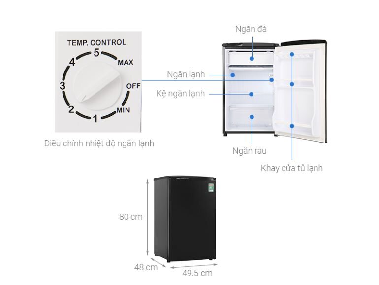 Tủ lạnh Aqua mini 90 lít AQR-D99FA(BS) - Giá tham khảo 3.300.000 VNĐ