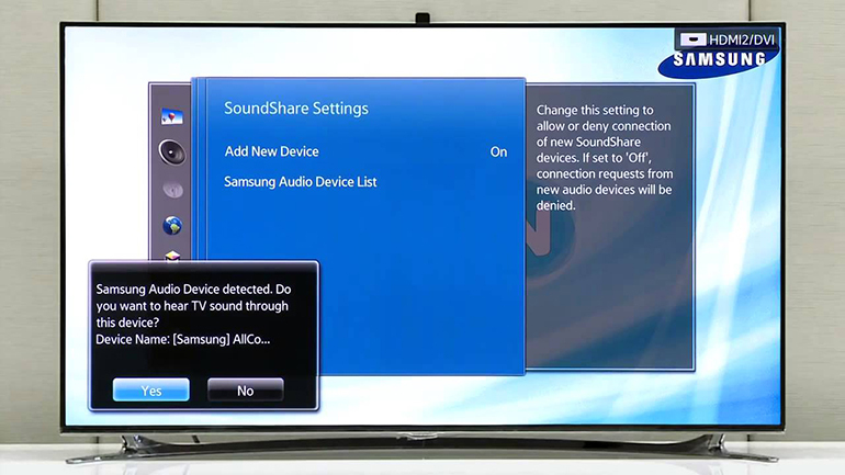 Thao tác tìm kiếm và kết nối thiết bị mới trên Tivi Samsung
