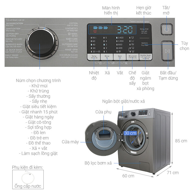 Máy giặt sấy hãng Samsung 8.5/6.0 kg WD85K5410OX/SV