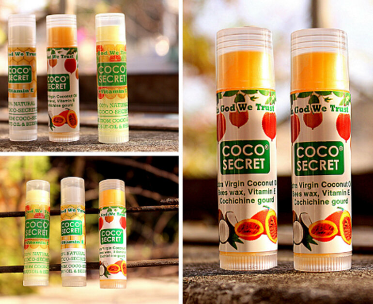 Cocosecret coconut and gac oil lip balm to treat dark spots and moisturize