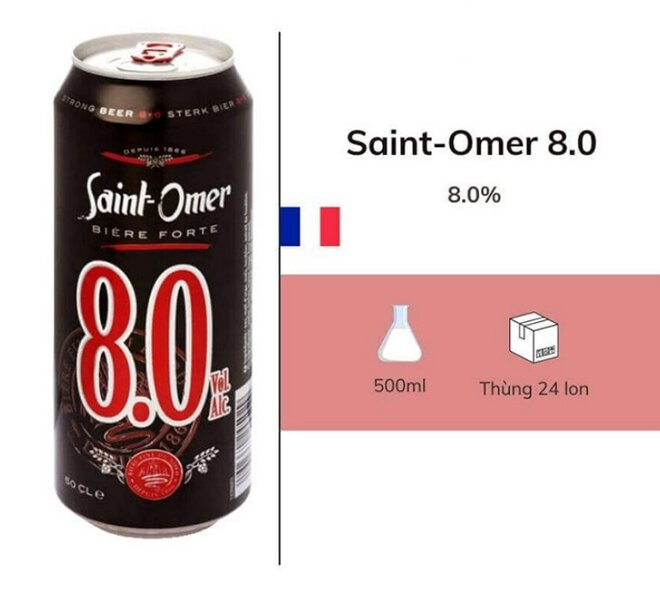 Bia Saint Omer 8% của Pháp - Giá khoảng 36.000 VNĐ/ lon 500ml 