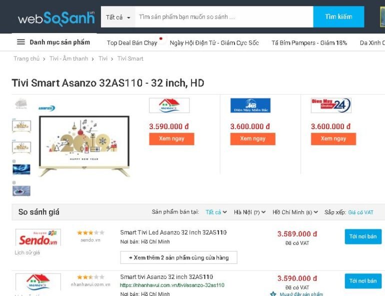 Smart Tivi Asanzo 32 inch 32AS100 - Giá rẻ nhất: 3.589.000 vnđ