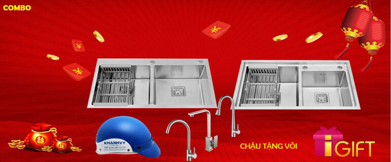 Combo chậu inox tặng vòi tháng 7