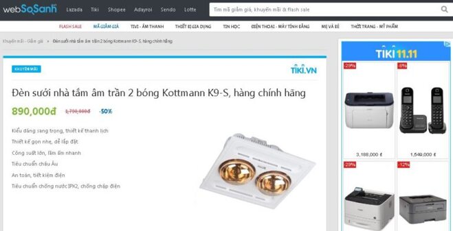 Đèn sưởi nhà tắm âm trần 2 bóng Kottmann K9-S hàng chính hãng giá giảm 50% chỉ còn 890.000 vnđ