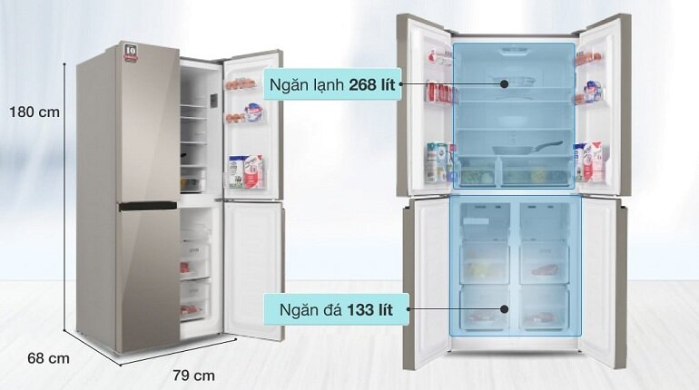 Thiết kế tủ lạnh Sharp 4 cánh 401L SJ-FXP480VG-BK