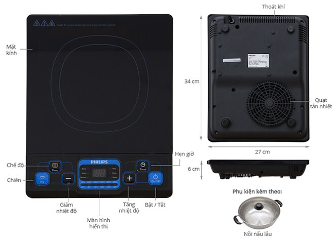 Philips HD4921 có công suất hoạt động lớn lên đến 2000W giúp làm nóng thức ăn một cách nhanh chóng.