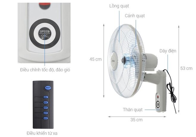 Quạt treo tường Midea FW40-15VFR được cái đặt với 3 tốc độ gió.