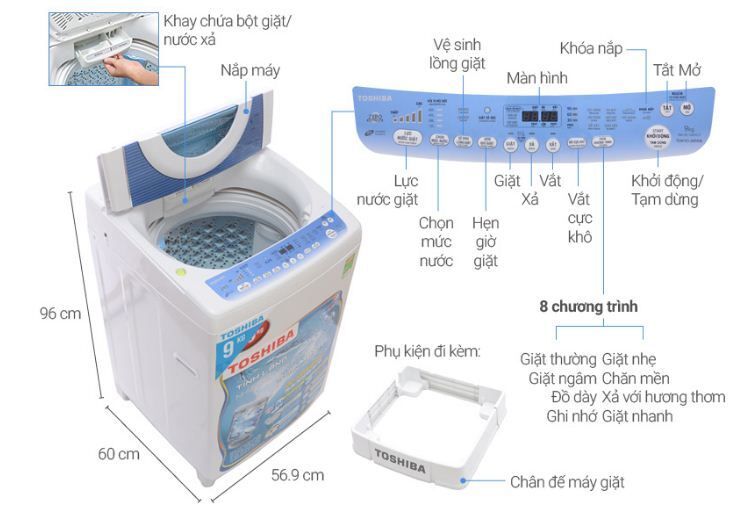 Máy giặt Toshiba Inverter 9kg AW-DC1005CV