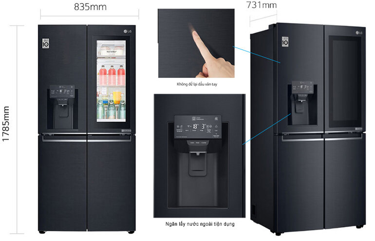 Tủ lạnh 4 cánh LG GR-X22MC có kích thước 1785x835x731 mm