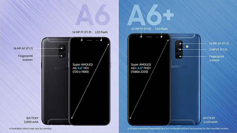 So sánh thông số kỹ thuật Samsung A6 và A6 Plus