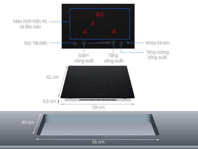 Bếp âm Hafele HC-I603D (536.61.631) nấu ăn nhanh chóng với tổng công suất lên đến 6700W.