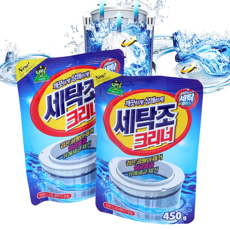Cách sử dụng bột vệ sinh máy giặt Hàn Quốc Sandokkaebi
