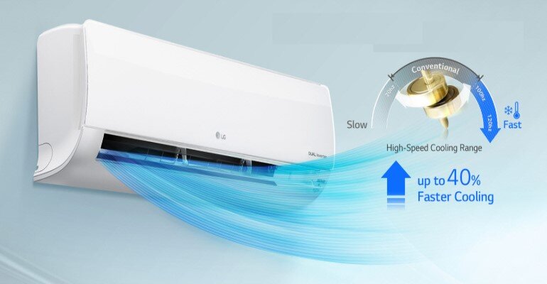 Điều hòa LG V13ENS được trang bị công nghệ Dual Cool Inverter đem lại hiệu quả làm lạnh nhanh đồng thời giảm thiểu tiêu thụ năng lượng