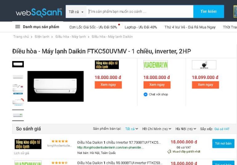 Điều hòa Daikin Inverter 2 HP FTKC50UVMV - Giá rẻ nhất: 18.000.000 vnđ