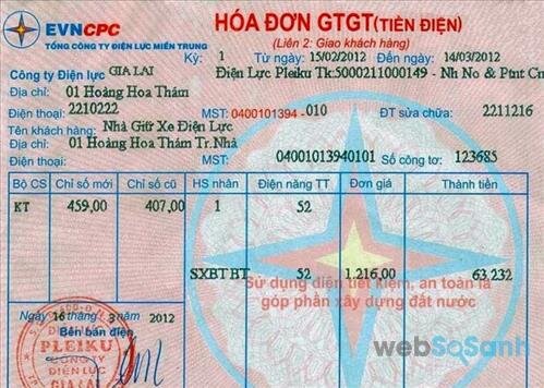 Vay tín chấp theo hóa đơn tiền điện