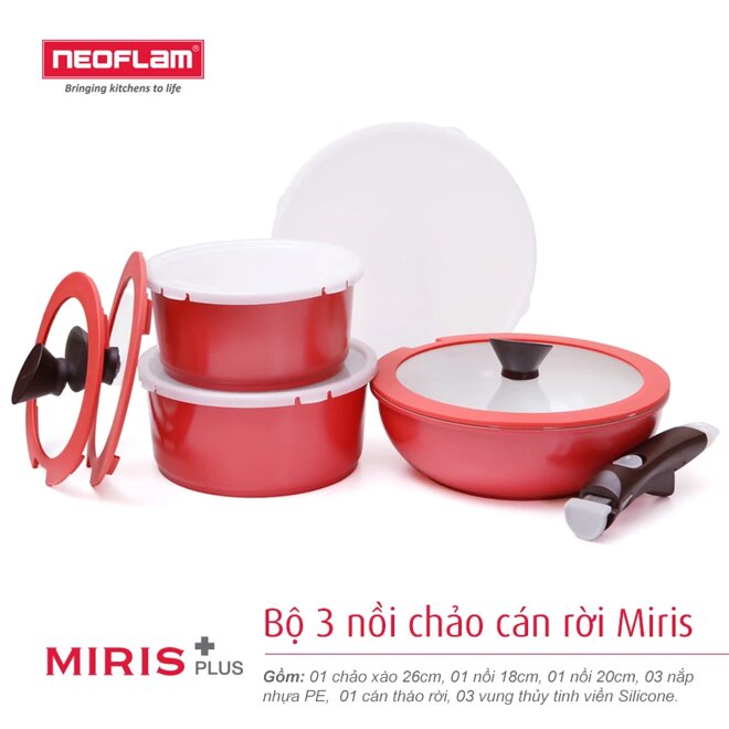 Bộ 2 nồi 1 chảo cán rời Neoflam Miris