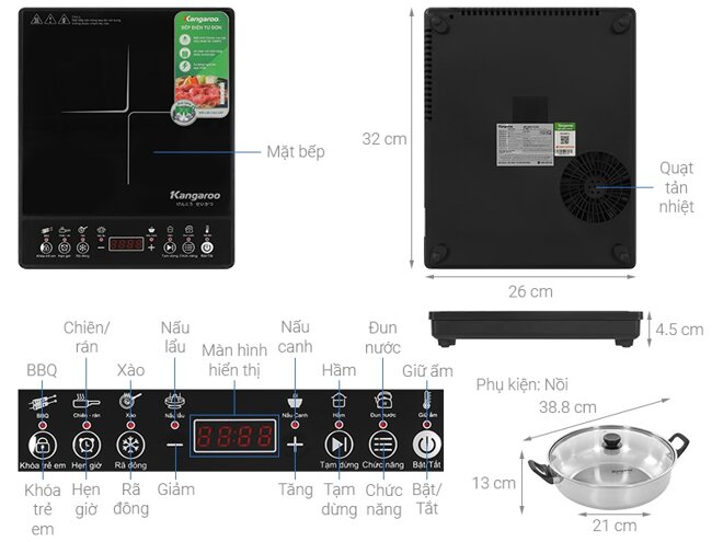 Bếp điện từ đơn Kangaroo KG18IC1 nhỏ gọn, tiện lợi và an toàn