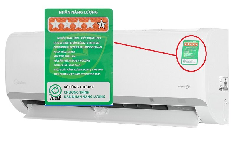 Midea inverter air conditioner 9000 BTU MAFA-09CDN8 is very energy efficient and costs less than 5 million VND