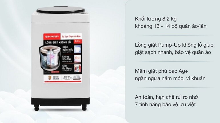 Máy giặt Sharp 8.2 kg ES-W82GV-H