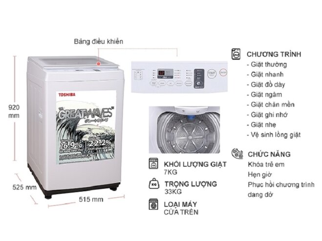 Máy giặt Toshiba lồng đứng 7 kg AW-K800AV