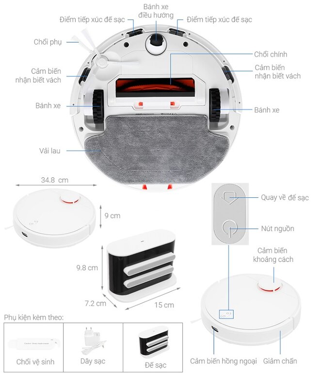 Các bộ phận của robot hút bụi Xiaomi Vacuum S10 Plus