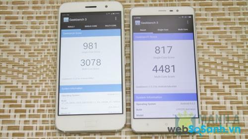 Xếp hạng GeekBench của điện thoại ZUK Z1 và điện thoại Redmi Note 3