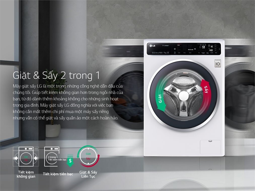 Máy giặt LG FC1409-S2 W có thêm chức năng sấy rất tiện lợi