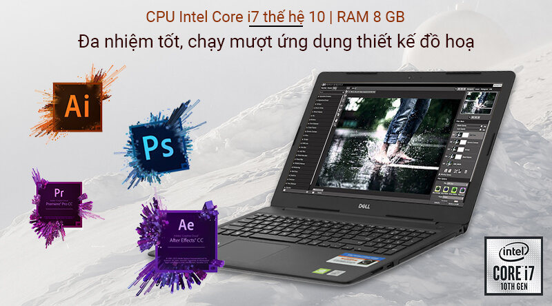 Dell Inspiron 3593 có cấu hình cao nhất lên đến i7 thế hệ thứ 10, xử lý mượt mà mọi tác vụ