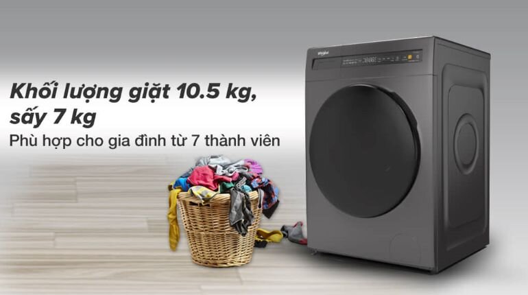 Máy giặt sấy Whirlpool 10.5kg WWEB10702FG