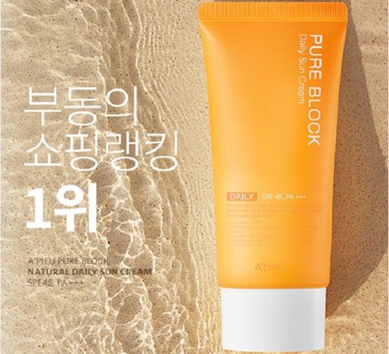 Kem chống nắng Apieu Pure Block Natural Sun Cream Daily (màu vàng)