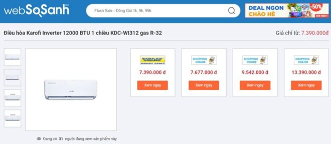 Máy lạnh Karofi inverter 1.5 HP KDC-WI312