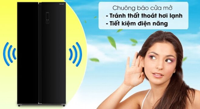 Chức năng chuông báo cửa mở lâu giúp tủ lạnh tránh thoát hơi và tiết kiệm điện