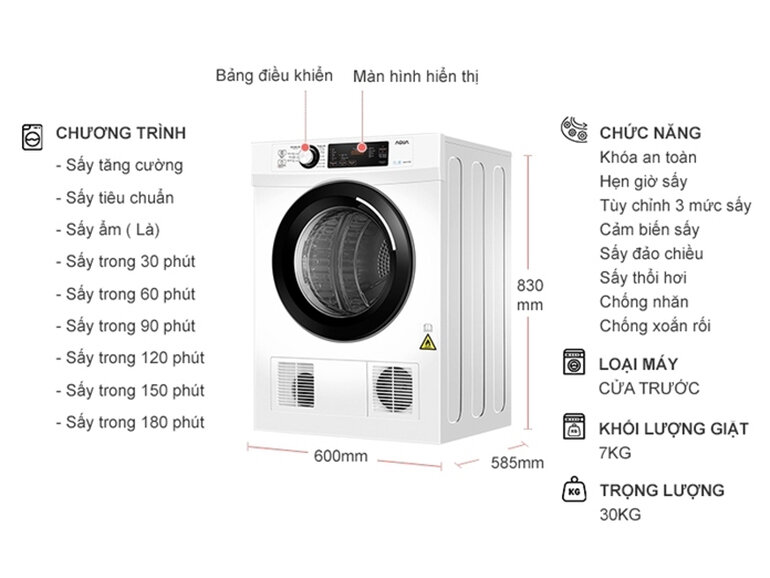 máy sấy thông hơi Aqua 7 kg AQH-V700F.W