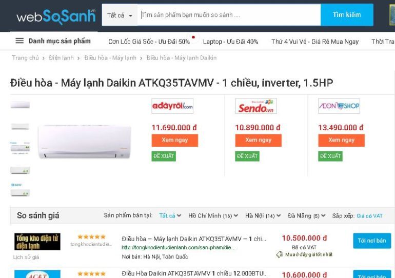 Điều hòa Daikin Inverter 1.5 HP ATKQ35TAVMV - Giá rẻ nhất: 10.500.000 vnđ