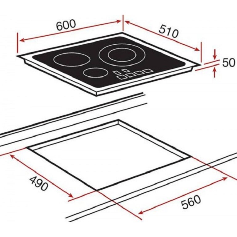 Kích thước của bếp từ âm 3 vùng nấu Teka IRS 631