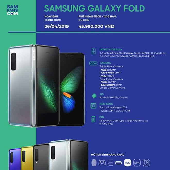 Thông số kỹ thuật cấu hình Samsung Galaxy Fold