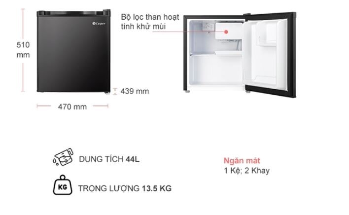 Kích thước tủ lạnh Casper 43L RO-44PB