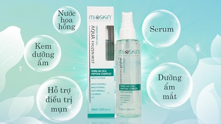 Mioskin mineral spray helps restore damaged skin, making it bright and plump.