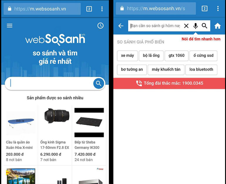Hướng dẫn trải nghiệm tính năng mới tìm kiếm bằng giọng nói trên Websosanh.vn phiên bản mobile