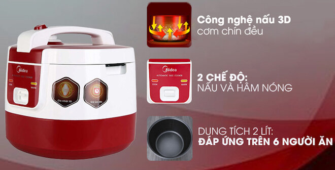 Nồi cơm điện Midea MR-SM2061 với bảng điều khiển nút gạt đơn giản và dễ dàng sử dụng.