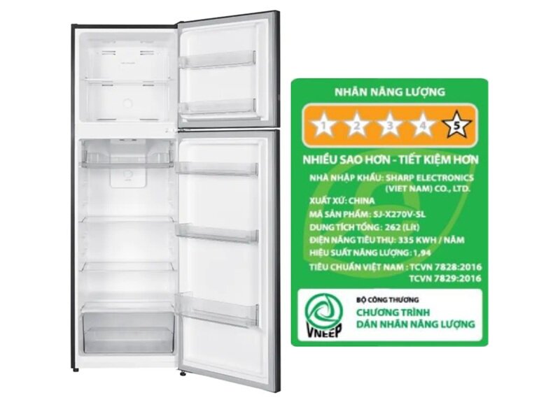 Sharp SJ-X270V-SL giá chỉ 5,39 triệu đồng, tủ lạnh tiết kiệm điện 