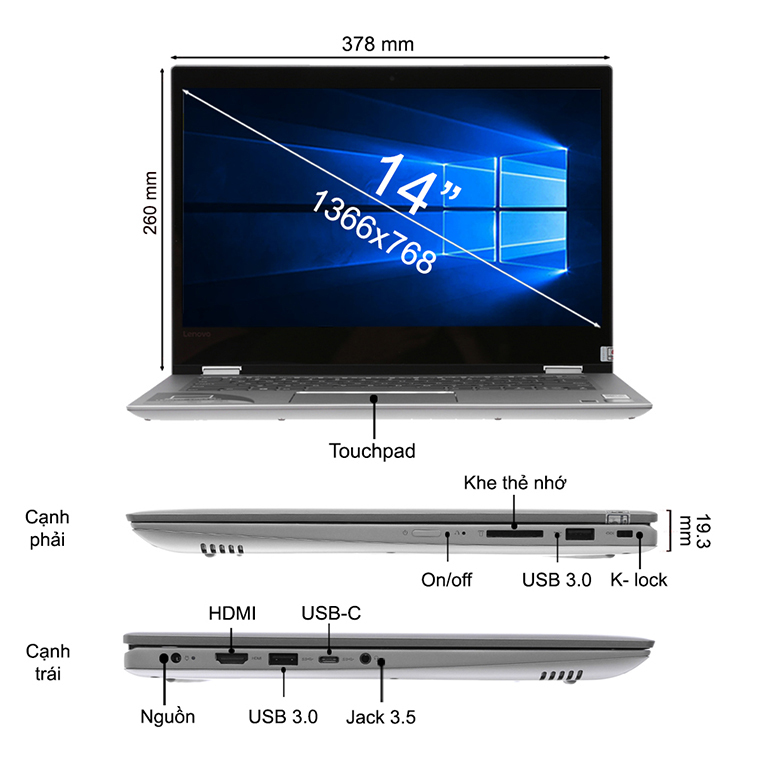 Laptop Lenovo Yoga 520 80X80107VN thiết kế màn hình xoay 360 độ